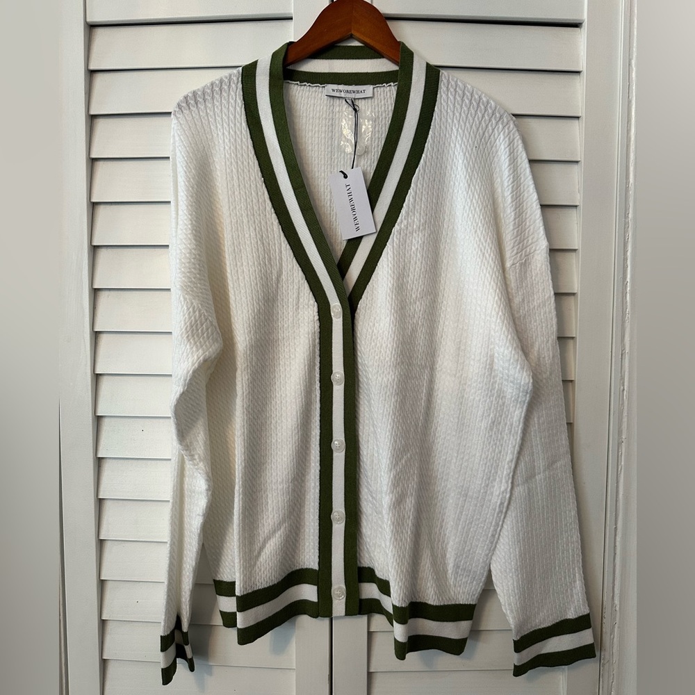WeWoreWhat White and Green Cardigan